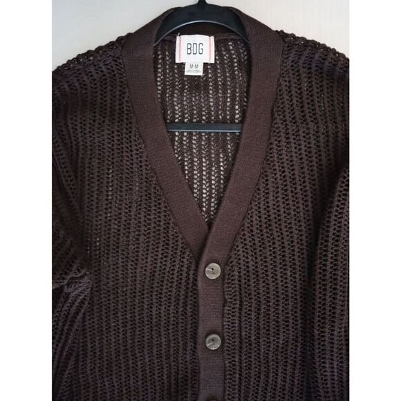 BDG x Urban Outfitters OB1846492 Men Sz M Brown Open Knit Beach Cardigan Sweater - Picture 3 of 7